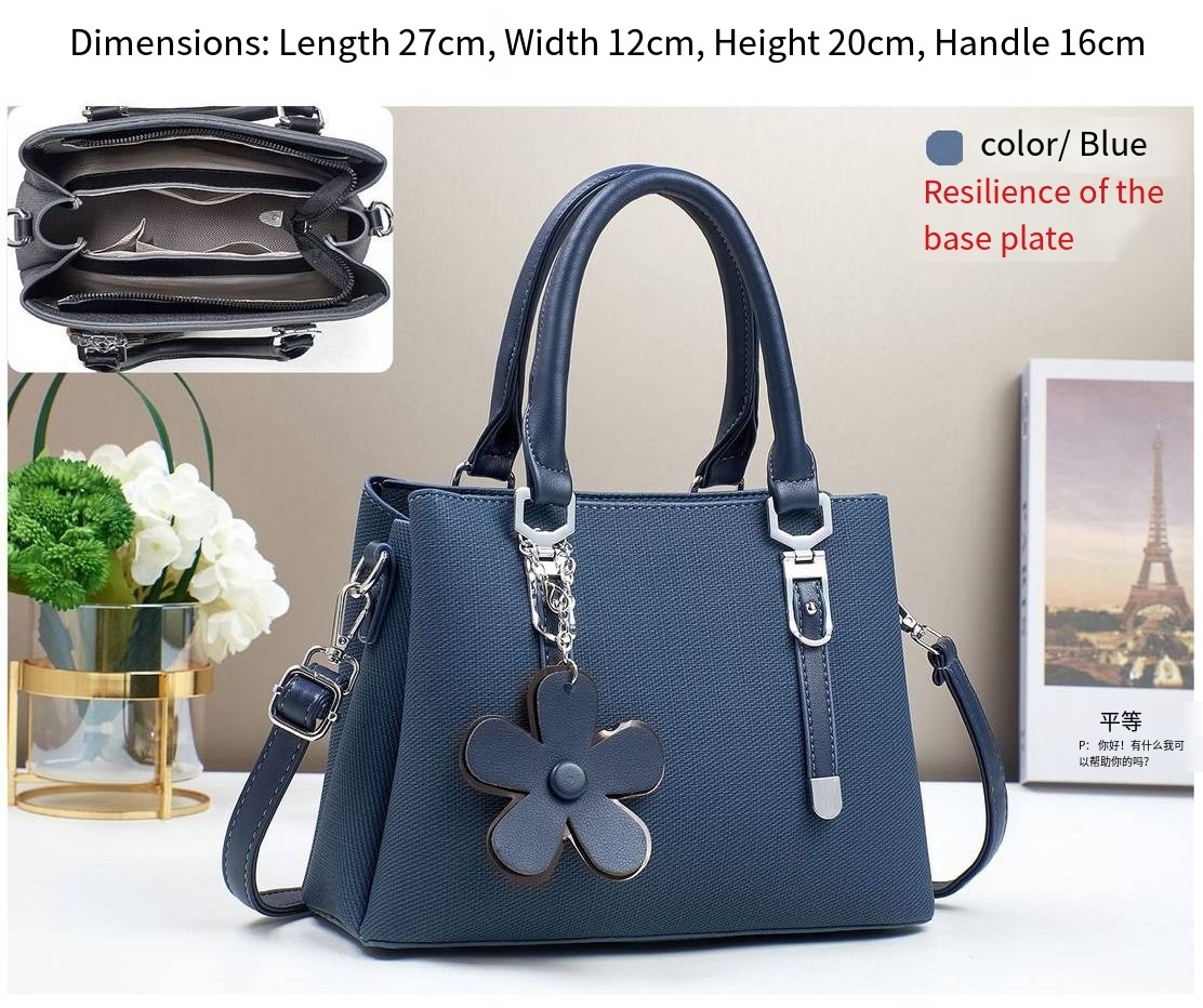 Womens Fashionable Textured Handbag with Flower Charm